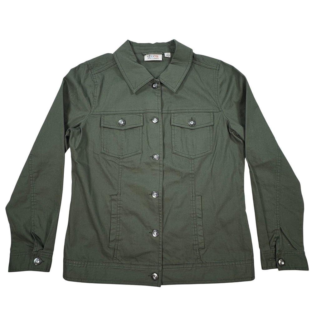 Denim & Co Women Olive Green Utility Button Front Jacket XS Cotton Spandex